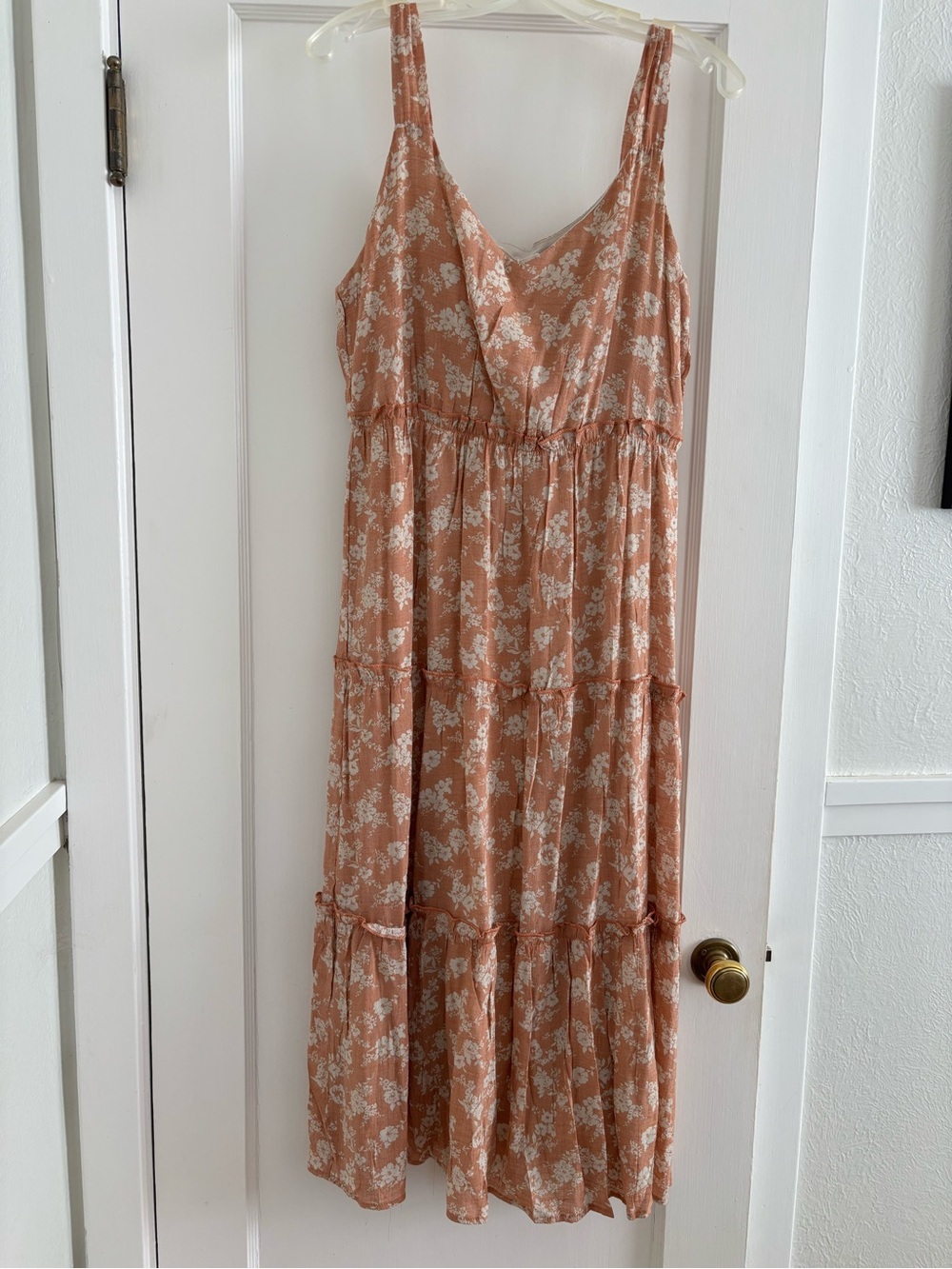 Peach Floral Tiered Maxi Dress Women’s Large